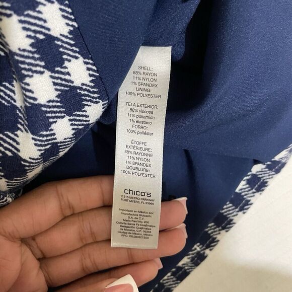 Chico's Gingham Moto Jacket Blue White Women's Size 12 - Picture 8 of 8